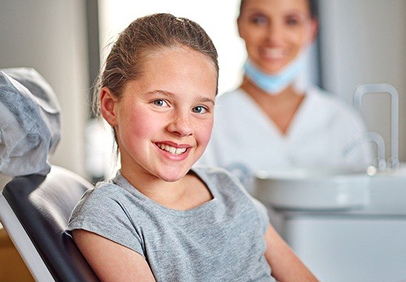 Young girl in office for dental checkup